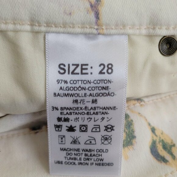 Free People Cream Lavender Floral Bohemian Flare Jeans Size 28 Phoebe Buffay - Picture 12 of 14